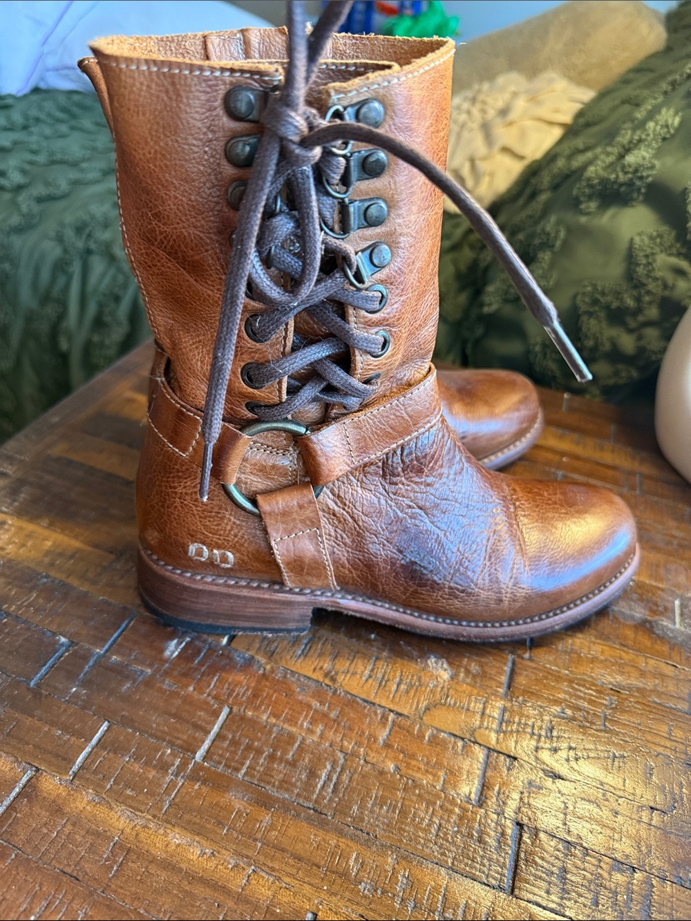 Bed Stu Cognac Lace-Up Leather Combat Boots